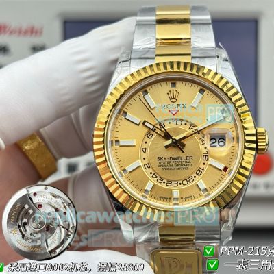 PPM Swiss Clone Rolex Gain Weight Sky-Dweller Yellow Gold Two-Tone Men's Watch 42mm 